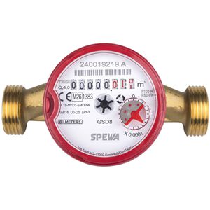 SPEWA Wasserzähler 100246, aus Messing, 2026 geeicht, für Warmwasser, Einbau horizontal & vertikal, 1 Zoll