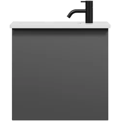 burgbad Eqio Mineralguss-Waschtisch inklusive Waschtischunterschrank, 520x310x498mm, SHCI052F6584C0001G0252, Farbe: Dunkelgrau Matt / Dunkelgrau Matt, Griffleiste Schwarz Matt G0252