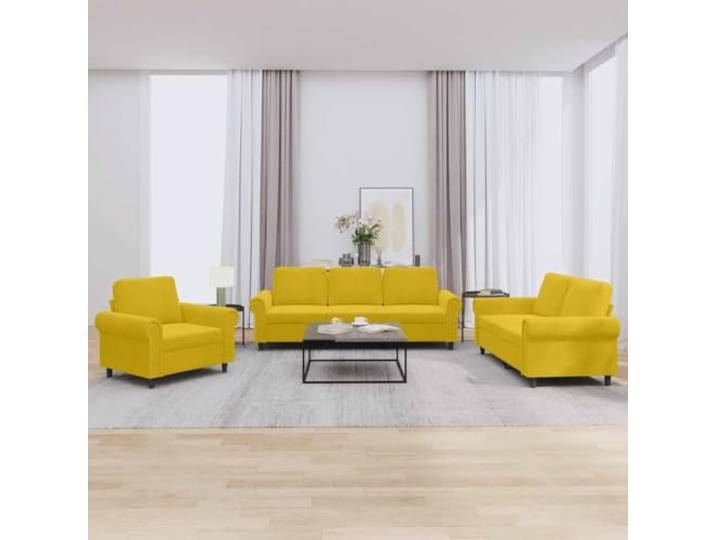 HEFZGDB 3-TLG. Sofagarnitur mit Kissen Gelb Samt, Weiches Velours Polster für Entspannung und Komfort, Robustes Metallgestell mit Sperrholz für Langlebigkeit und Stabilität, Ideal