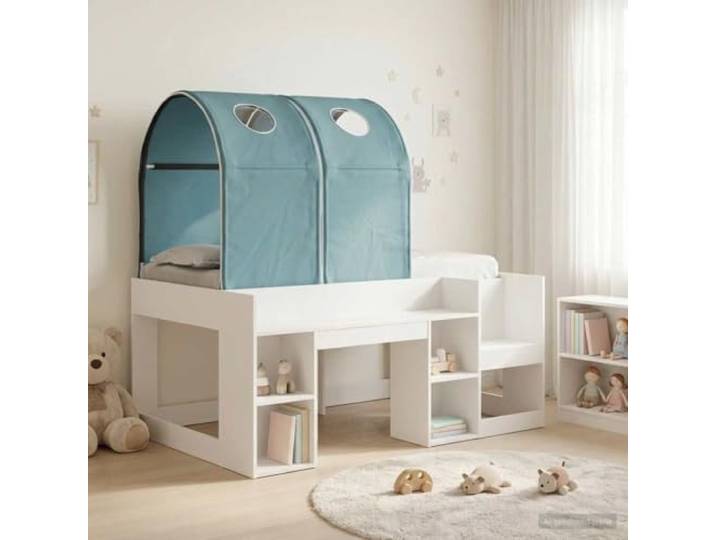 RJPLMFV Bett mit 3 Teilen, Weiß und Hellblau, Holz Lattenrost inklusive, weicher Mikrofaserstoff, modernes minimalistisches Design, einfache Montage