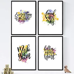 POSTER Set mit 4 glücklich und bunt ‚möglich‘ A4 Schwarzer Rahmen