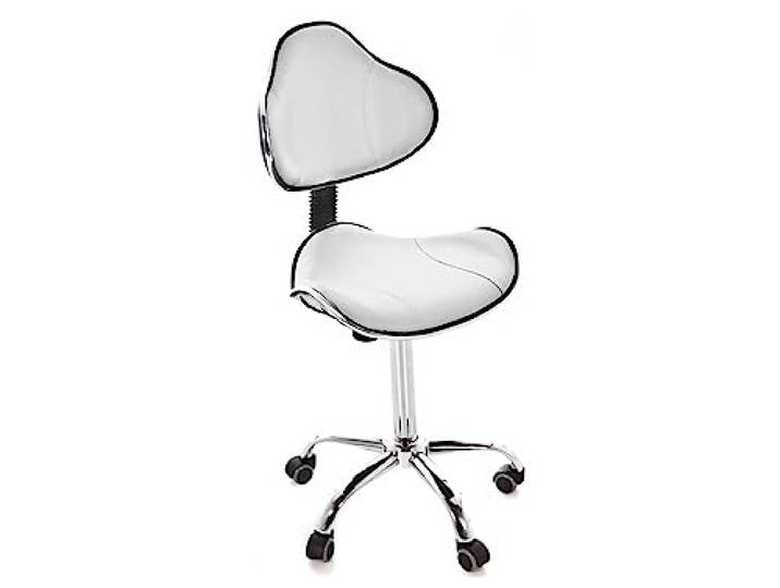 QUIRUMED Ergonomischer Hocker mit Gaslift, Basis mit 5 Rädern, weiße Farbe, höhenverstellbar, Struktur aus verchromtem Stahl, Kunstleder, Ästhetik, Physiotherapie, medizinische Zentren, Büro