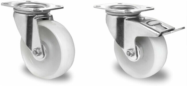 Set CASCOO Lenkrolle ø 100 mm Serie N0N0 Rollenlager + CASCOO Lenkrolle mit Totalfeststeller ø 100 mm Serie N0N0 Rollenlager