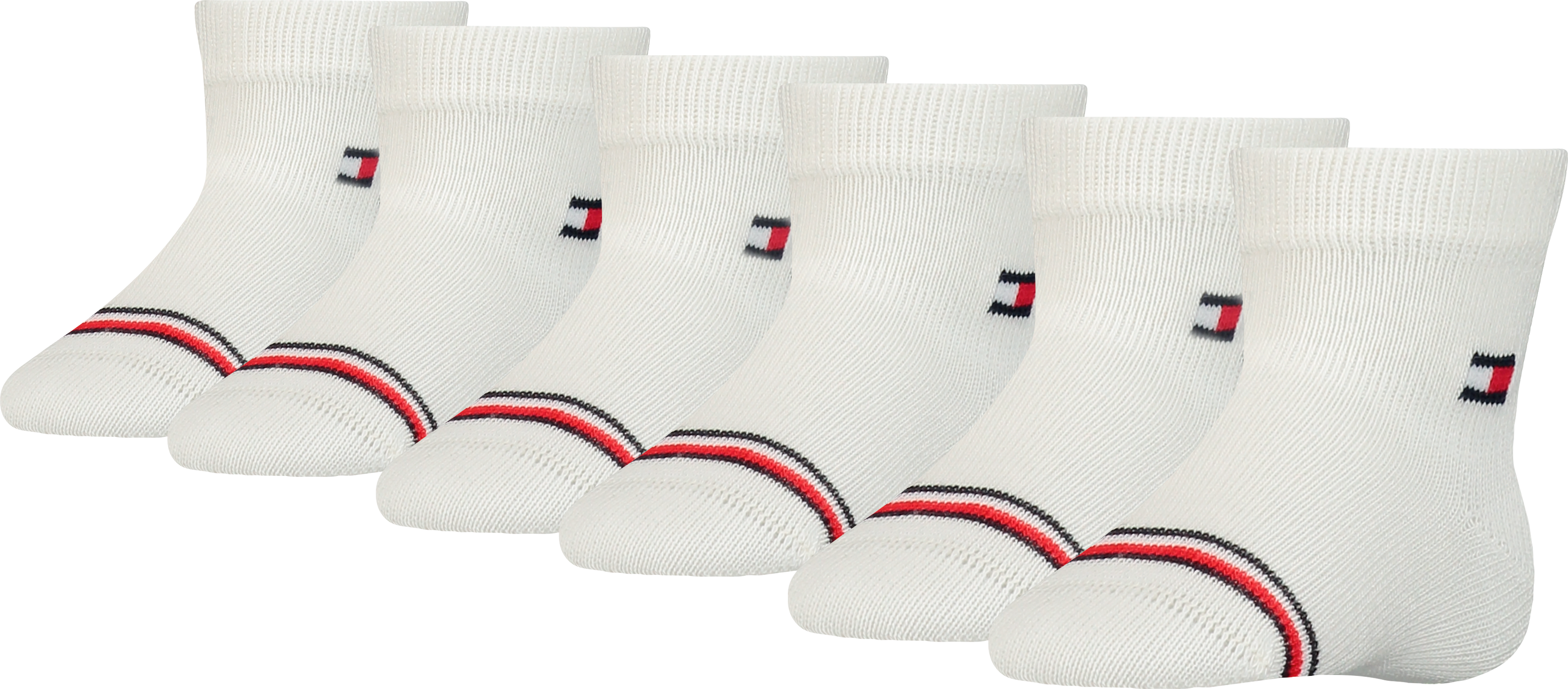 Socken TOMMY HILFIGER "TH BABY SOCK 6P ECOM", Damen, Gr. 19-22, Sockengrösse, weiss (weiß), Materialmix, gestreift, unifarben mit Farbeinsatz, Socken Socken, mit ikonischen Streifenakzenten weiß 19-22, Sockengrösse