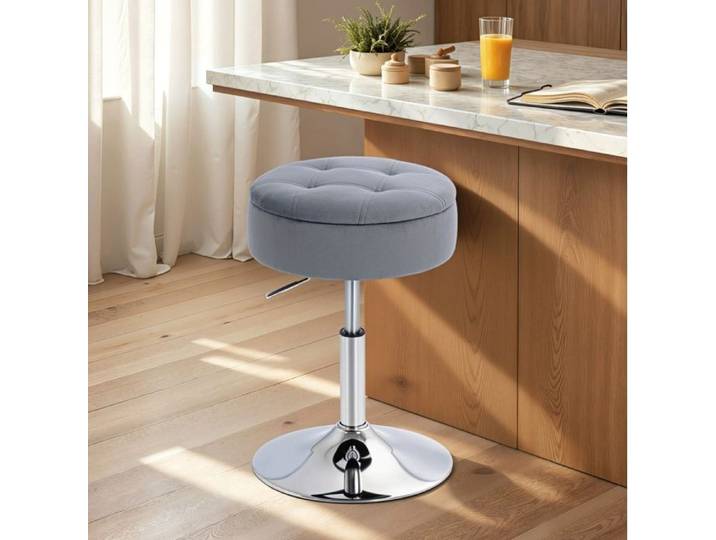 Tabouret de bar réglable en hauteur avec rangement pivotant 360° tissu polyester gris 39 x 39 x 65 cm