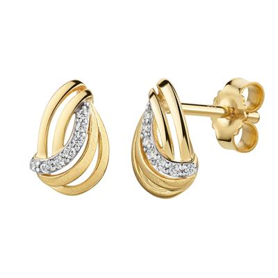 Paar Ohrstecker FIRETTI "Schmuck Geschenk Gold 333 Ohrschmuck Ohrringe Welle bicolor", gold (gelbgoldfarben, weißgoldfarben, kristallweiß, kristallweiß), Ohrringe, Damen, Gelbgold 333, mit Zirkonia (synth.)