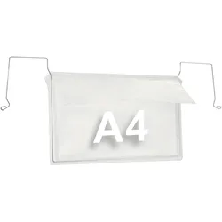 100 Drahtbügeltaschen für DIN A4, Breitseite offen, mit Klappe Großverpackung (zu 100), Weich-PVC, transparent