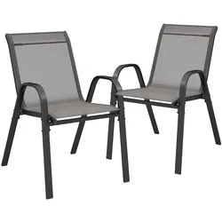 COSTWAY Set mit 2 stapelbaren Gartenstühlen, stapelbare Stühle aus Textilene und Metallgestell, 56 x 70 x 84 cm, grau
