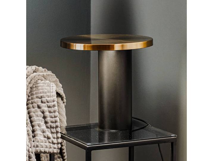 Oluce LED Tischlampe Cylinda, schwarz, für Wohn- / Esszimmer, Metall, Design
