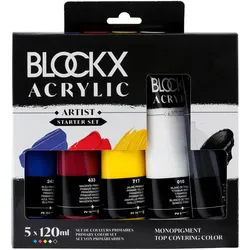 BlockX, Künstlerfarbe + Bastelfarbe, Set Acrylfarben, Acrylic Artist, 5x120ml - Primärfarben (120 ml)