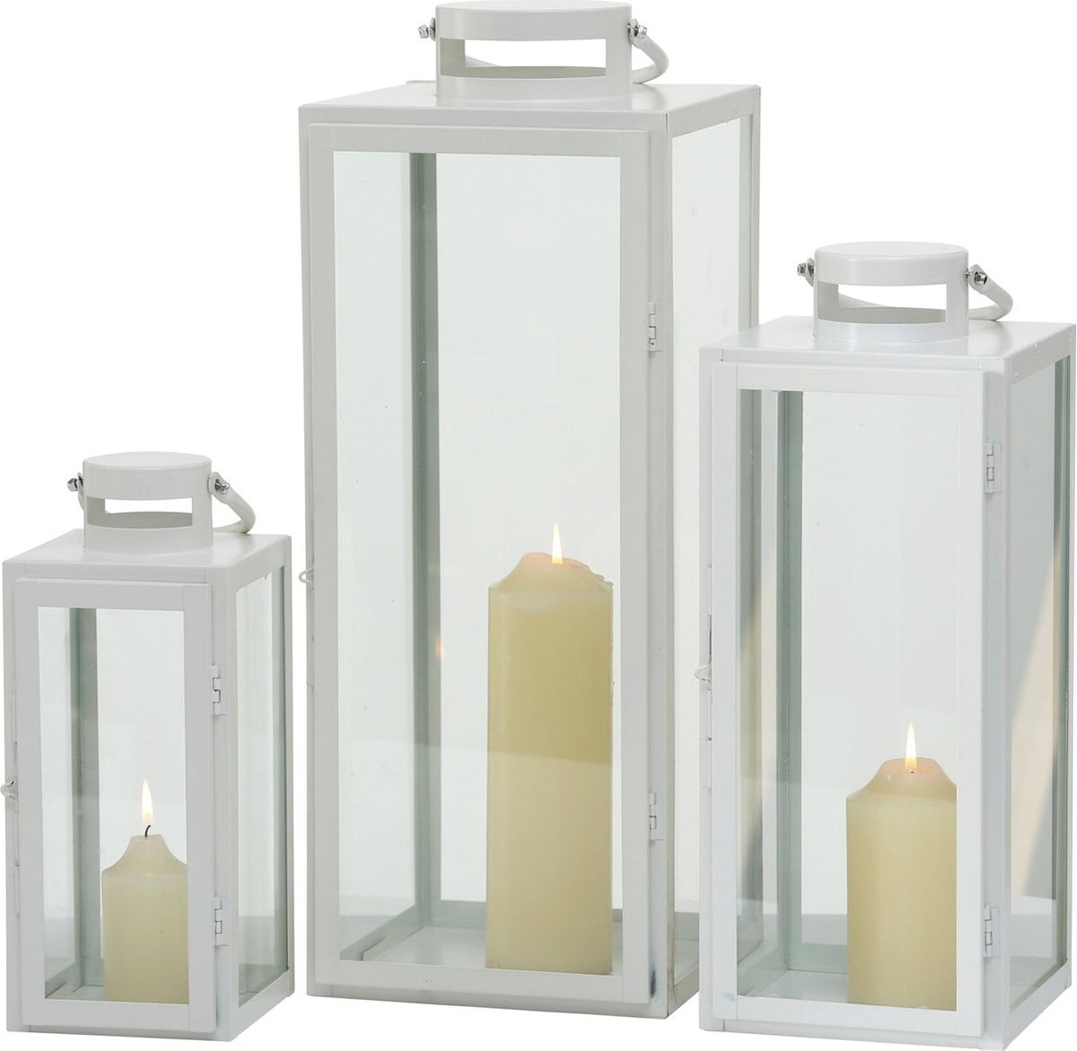 Boltze Windlicht lantaarn set van 3 wit metaal