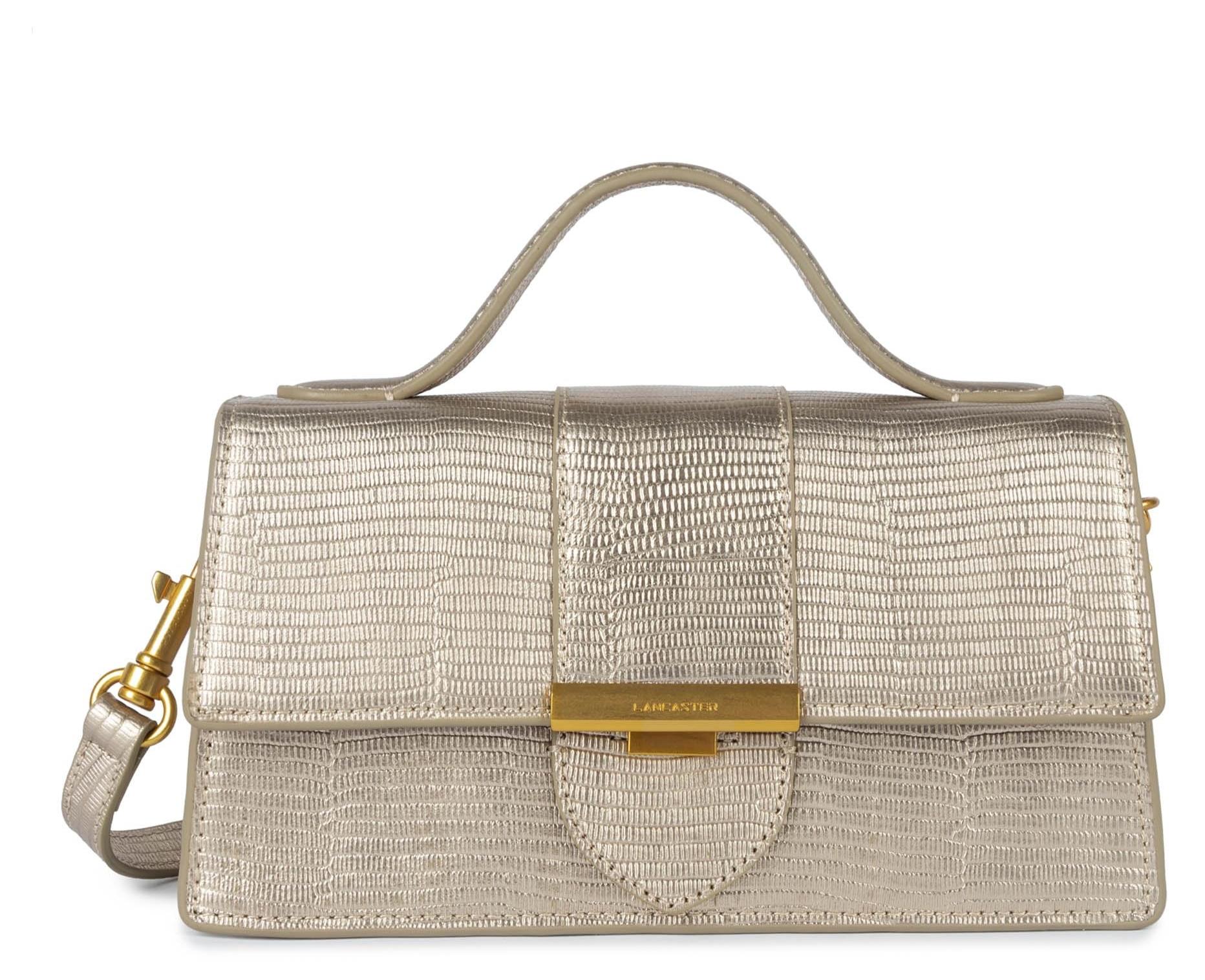 Handtasche in Champagnerfarbe mit Echsenoptik