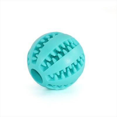 Uplift Essentials Interactive Treat Dispensing Ball High Elasticity Natural Rubber Dental Chew & IQ Puzzle Toy cyan 2.8 In