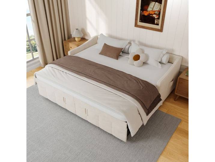 Canapé lit convertible - Canapé Lit Convertible Hydraulique - Lit 2 personnes 180x200 cm - Tissu velours beige - Rangement intégré