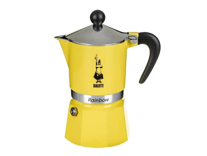 Bialetti Rainbow Caffettiera Colorata\, Alluminio\, Giallo\, 3 Tazze 4982