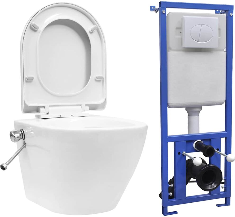vidaXL Toilette murale sans rebord et réservoir caché Céramique Blanc