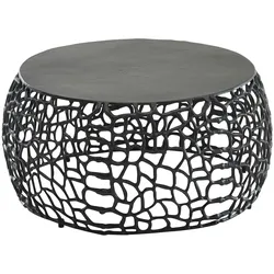 KADIMA DESIGN Couchtisch Metall Schwarz 66x66x30 cm Sofatisch Aluminium Rund, Design Wohnzimmertisch mit Ast-Struktur, Kleiner Kaffeetisch Modern, Beistelltisch