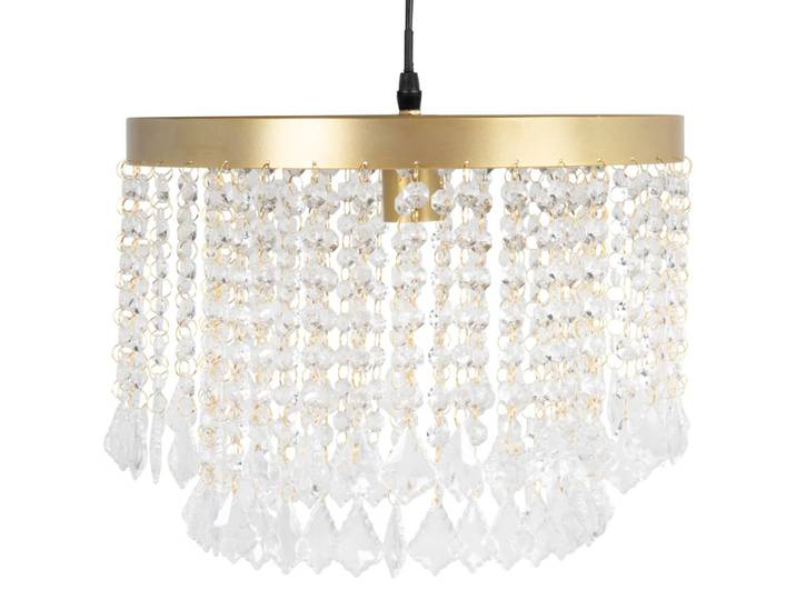 Lustre à pampilles et acier doré, Ø34 cm