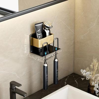 Uplift Treasures Wall Mounted Aluminum Toothbrush And Cup Holder black Gold 2