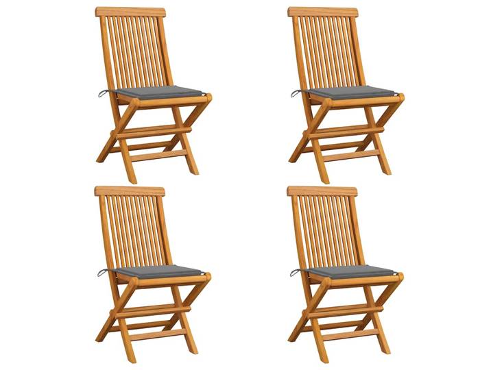 vidaXL Klappstühle mit grauen Kissen, 4 Stück, Massivholz Teakholz