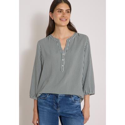 Shirtbluse CECIL, Damen, Gr. M (40), grün (khaki), Stoff, 100% Viskose, gestreift, klassisch normal, Rundhals, Bündchen, Blusen, mit geschlitztem Rundhalsausschnitt