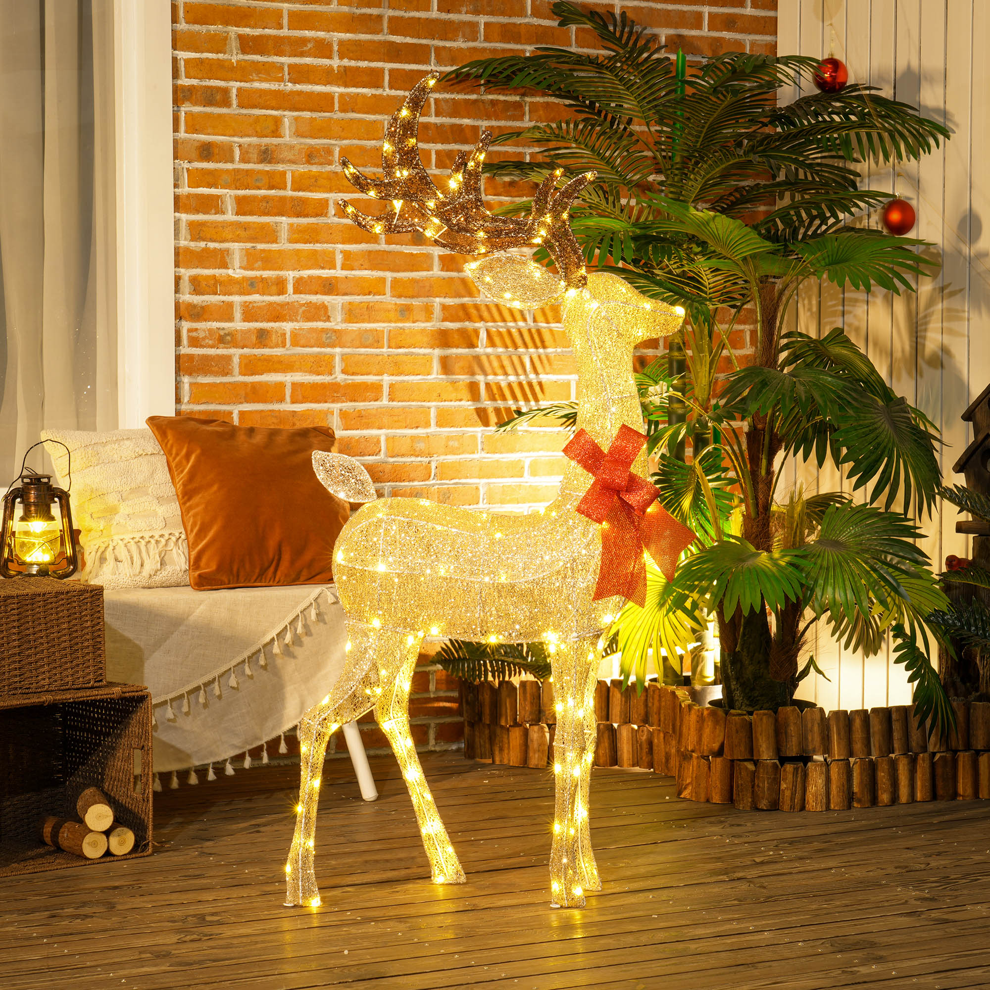 Outsunny Decorazione Natalizia da Esterno a Forma di Renna con 137 Luci LED, Oro   Aosom Italy
