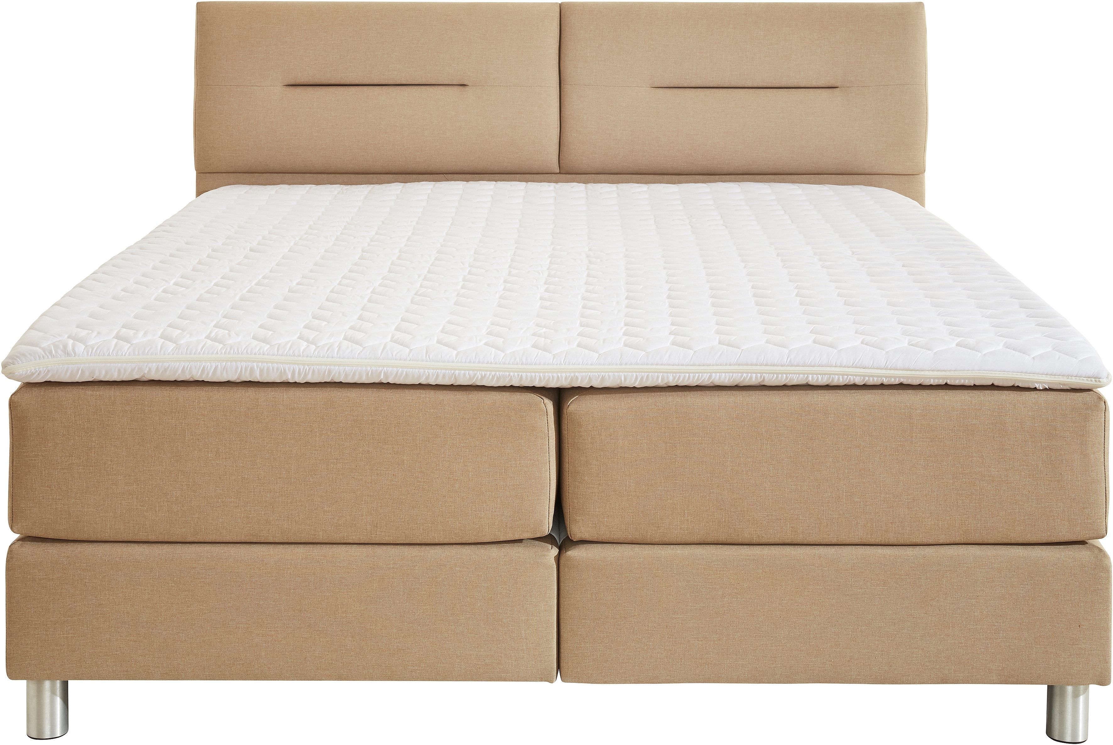 Boxspringbett MAINTAL, beige, Strukturstoff, Liegefläche B/L: 160cm x 200cm, H2 + H2, 7-Zonen-Tonnentaschen-Federkernmatratze, Bezug bei beige, anthrazit und hellgrau: pflegeleichter Strukturstoff (100% Polyester);Bezug bei weiss und schwarz: Kunstleder (