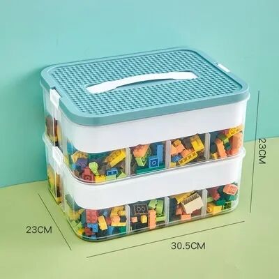 Discount Dollar Deals Plastic Lego Storage Box For Kids, Jigsaw Puzzle Organizer, Building Block Container, Kidroom Toy Sorter, Classification 2 blue