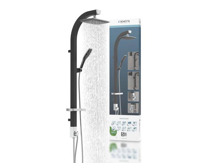Duschsystem SCHÜTTE MADAGASKAR , schwarz, H:123cm T:17,5cm, Brausegarnituren, Duschsystem, inkl. Wasserspardichtung, Antikalk, abnehmbare Seifenschale