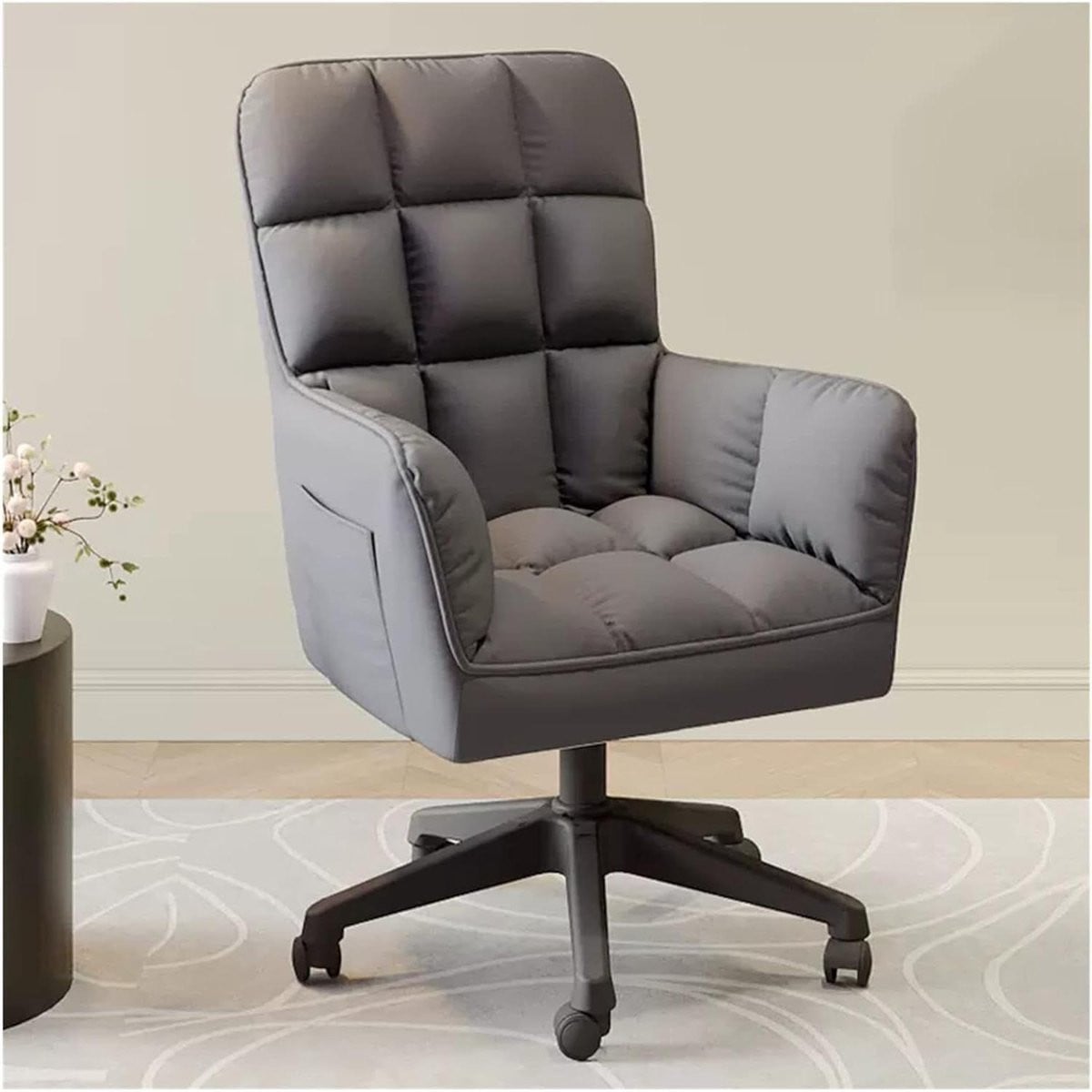 Ergonomische Draaifauteuil met Hoge Rug en Wielen - Grijs