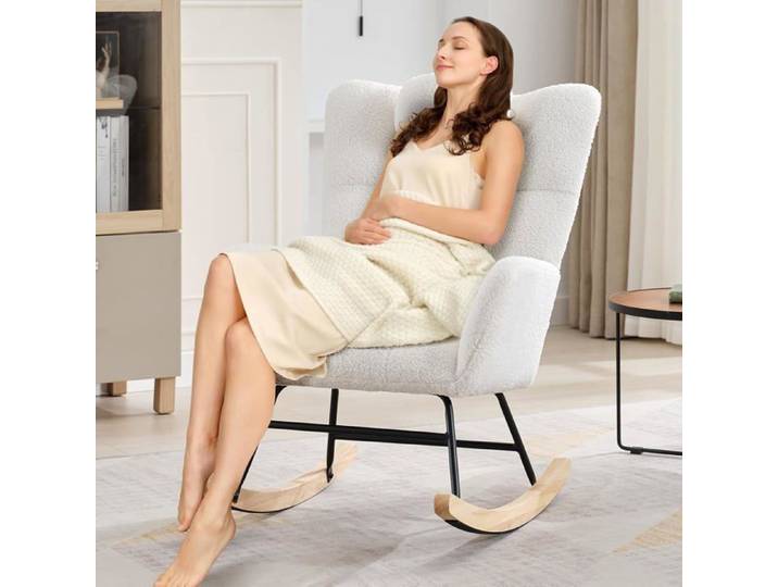 Fauteuil scandinave rocking chair avec appui-tête 65x65x91cm Beige