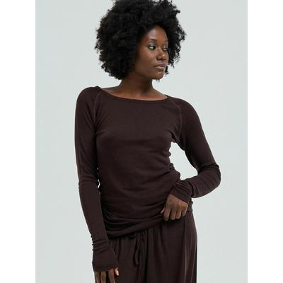 Funktionstop SEAMLESS BASIC "Seamless Basic T-shirt Woolen Jade", Damen, Gr. onesize, braun (schwarz braun), Obermaterial: 100% Wolle, Tops