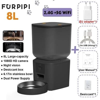 Inspired Finds Furpipi 8L Smart Automatic Pet Feeder With HD Camera 5g 1080p Bowl X1 Black