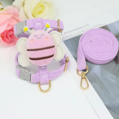 Inspire Picks Cute Bee Lightweight Cat Harness & Outdoor Leash Set purple s