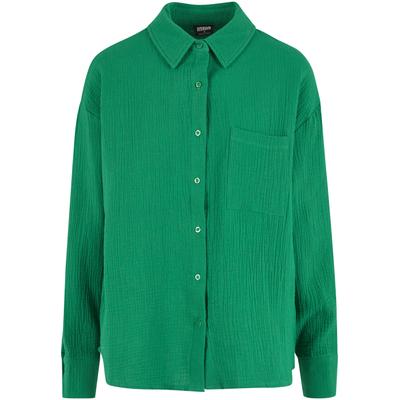 Klassische Bluse URBAN CLASSICS "Urban Classics Ladies Oversized Musselin Blouse", Damen, Gr. XS, grün (froggrün), 100% Baumwolle, Blusen