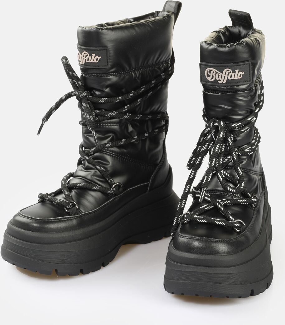 Winterboots BUFFALO "OLYMPIA SNOW PUFFER VEGAN", Damen, Gr. 41, Warmfutter, schwarz, Lederimitat, Nylon, Schuhe Winterboots, Snowboots, Schneestiefelette mit Warmfutter