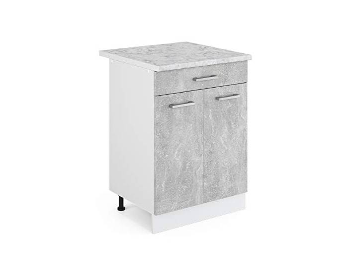 Vicco Küchenunterschrank R-Line, Beton, 60 cm 1 Schublade · Arbeitsplatte Marmor · Höhenverst. Füße · 2 Türen · Leichter Zugriff
