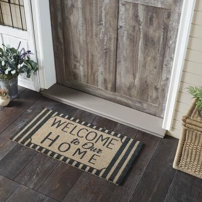 VHC Brands Welcome To Our Home Charcoal Stripes Coir Rug Rect 17x36