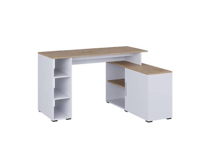 Vicco Eckschreibtisch Rudy , Weiß/Artisan-Eiche 135 x 110 cm mit Regalen, für flexible Arbeitsplatzgestaltung und Stauraumnutzung