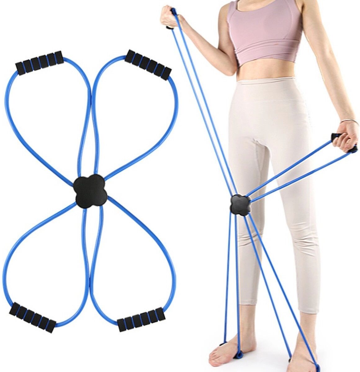 INF Yoga Kreuz-Widerstandsband – TPR und PP Stretchband für Pilates und Schulteröffnung, Blau, 60cm x 60cm x 10cm