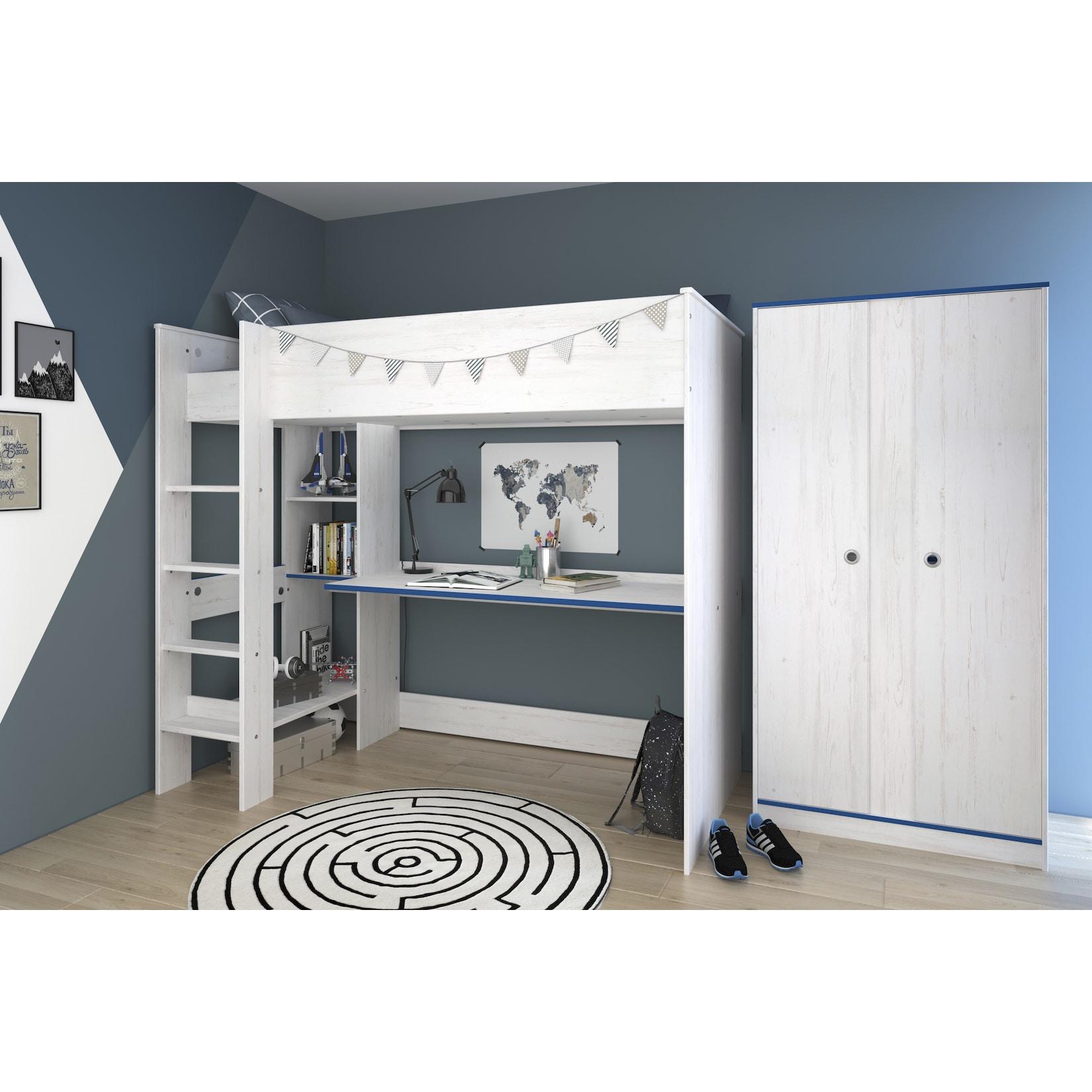 Parisot Hochbett extra hoch mit Schrank "Smoozy 4a + 4b" Blau/Pink