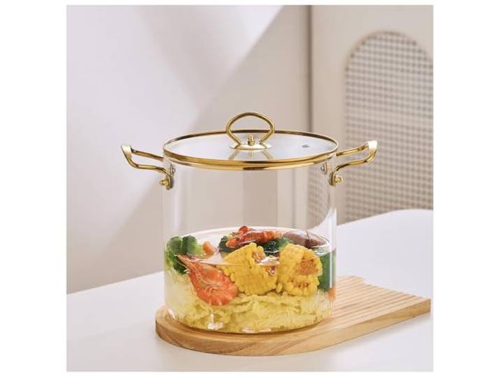 Yiustldd Glastöpfe for Kochen, Multifunktions-Glaskochgeschirr mit Deckel und Griff, durchsichtige Töpfe for Kochen, for Kochen von Suppe, Milchbrei,5.5L