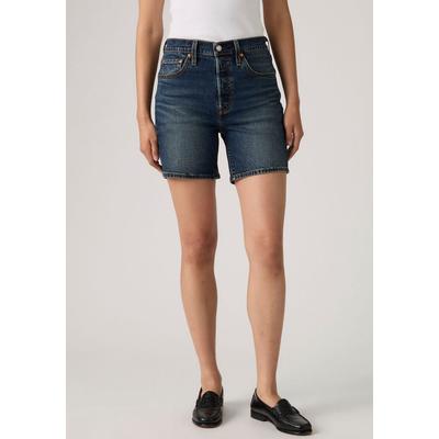 Shorts LEVI'S "501 MID THIGH SHORT", Damen, Gr. 28, N-Gr, blau (quit shift ltw), Web, Obermaterial: 88% Baumwolle, 9% Lyocell, 2% Elastomultiester, 1% Elasthan, regular fit ca. Mitte Oberschenkel, Hosen Shorts, im Five-Pocket Style