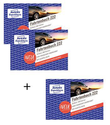 Fahrtenbuch AVERY® Zweckform 222-3P, Sonderaktion mit 3 x Fahrtenbuch 222, DIN A6 quer, von Rechtsexperten geprüft, mit Ausfüllhilfe, FSC®-Papier