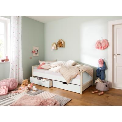Bettschubkasten OTTO HOME "Janne", weiß (weiß, natur), B:94cm H:20cm, Schubladen, Bettschubkasten, 2er Set, Kiefernholz und MDF, Breite je Schubkasten 97 cm