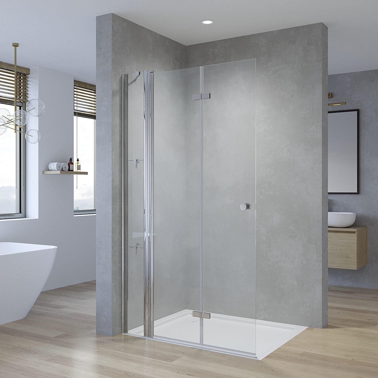 Duschwand Walk in Dusche Falttür Nanoglas Duschabtrennung mit Stabilisator Duschkabine faltbar drehbar (einstellbar 119-121cm)