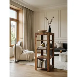Regal Massivholz 4 Fächer Landhausstil MUMBAI, Dunkelbraun 44x44x105 cm