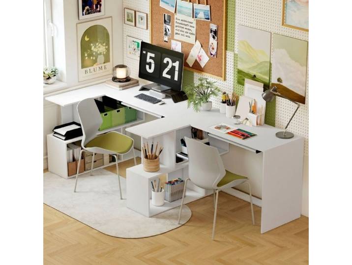 Bureau D'Angle Blanc Bureau Informatique FloraGrace Pour Bureau Et Chambre Gain De Place 120x100x76cm