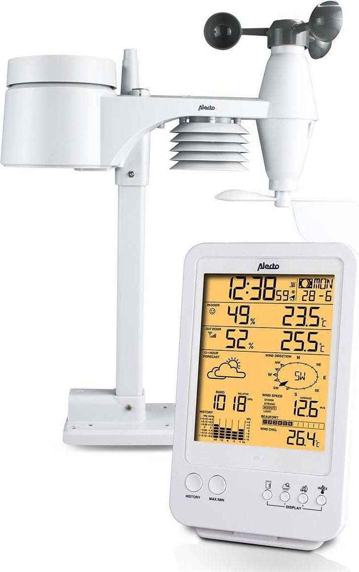 Alecto WS-4800 Weerstation met Binnen- en Buitenvochtigheidsmeter, Thermometer en Barometer, Wit