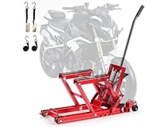 VEVOR Cric de Moto Hydraulique, Pont Élevateur Compact Charge 680 kg Plage de Levage Réglable 11,5-38,5 cm, pour Entretien Quad ATV Atelier, Lève Moto Commande au Pied, Table Élevatrice avec 4 Roues